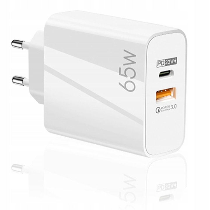 SZYBKA ŁADOWARKA 65W GaN USB-C USB-A FAST CHARGER PD QC + KABEL TYP C