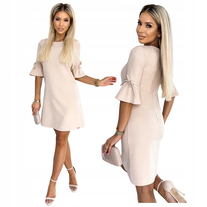 SUKIENKA DAMSKA OKAZYJNA TRAPEZOWA MIDI Z RĘKAWEM S