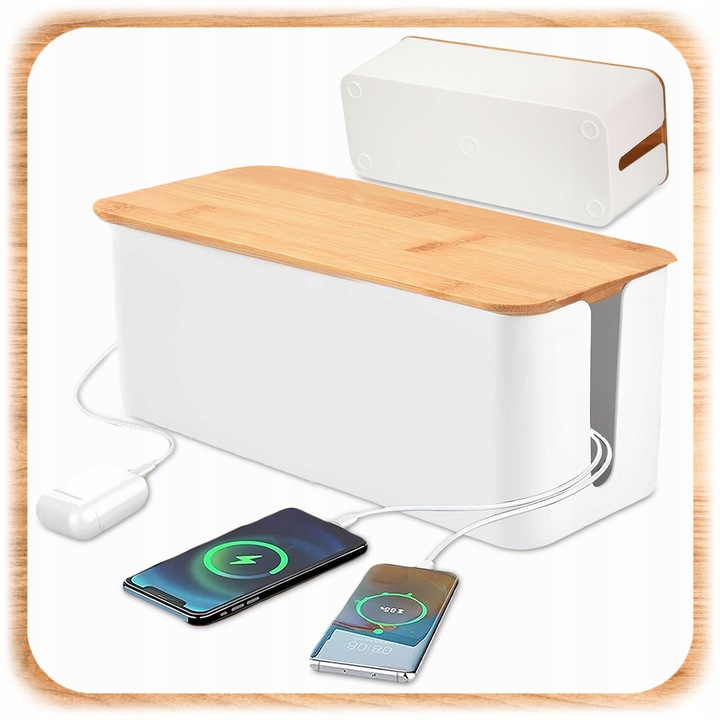 ORGANIZER NA KABLE POJEMNIK PUDEŁKO LISTWE KABLI PRZEWODY DREWNIANA