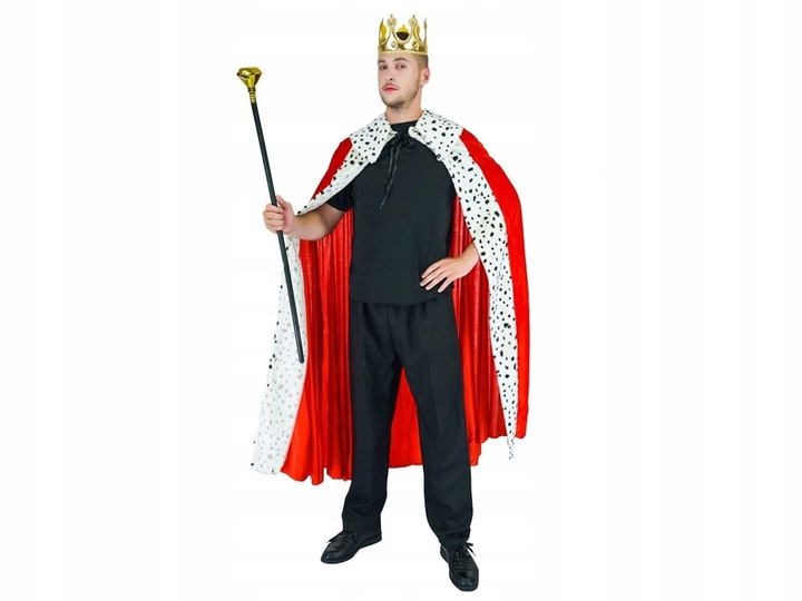 Strój Króla na Jasełka dla Dorosłych, Czerwony Atłasowy, peleryna i korona