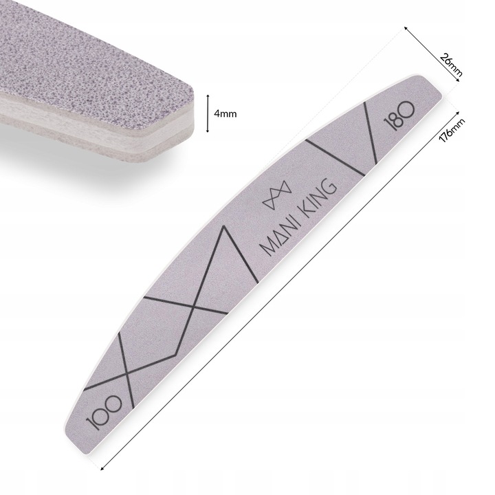 Pilnik do Paznokci 100 180 Półksiężyc Łódka Dwustronny Mani King 100szt