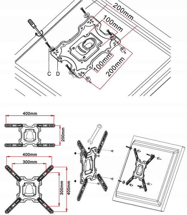 UCHWYT DO TELEWIZORA 26-55 CALI obrotowy 72cm DŁUGIE RAMIĘ wieszak TV hak