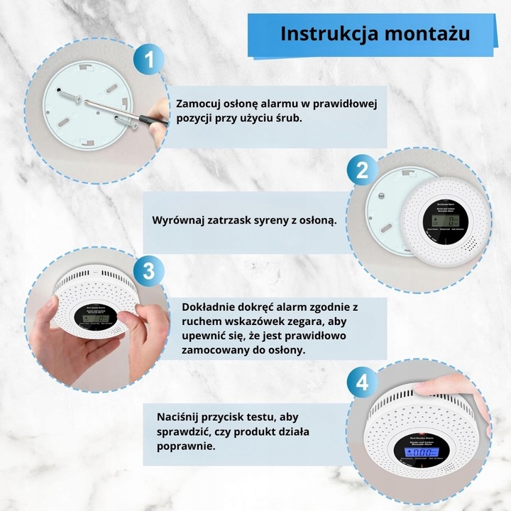 Czujnik detektor czadu i dymu tlenku węgla CO lcd