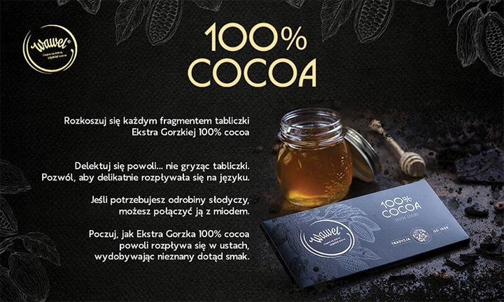 3x Czekolada Gorzka Ekstra Bez Dodatku Cukru Premium 100% cocoa 80g Wawel