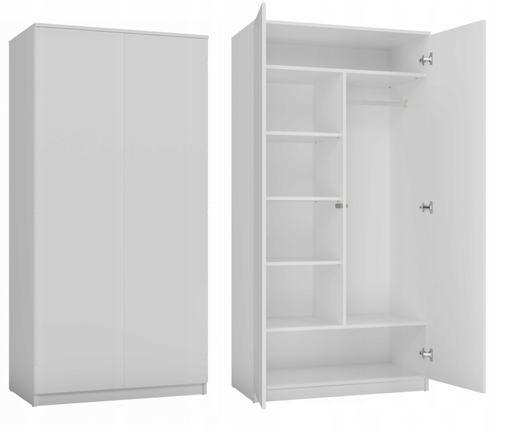 SZAFA GARDEROBA SD-90 BIAŁA 90CM DRZWI PÓŁKI POJEMNA FUNKCJONALNA