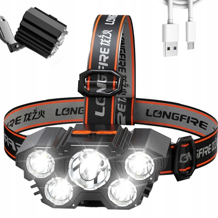 MOCNA LATARKA CZOŁOWA NA GŁOWĘ CZOŁÓWKA 5 LED CREE XPE T6 AKUMALOTOR