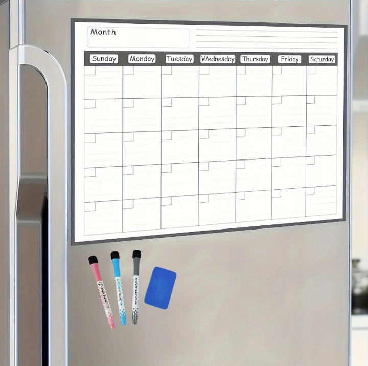 PLANER NA LODÓWKĘ MIESIĘCZNY Kalendarz magnetyczny Tablica + Gąbka MARKERY