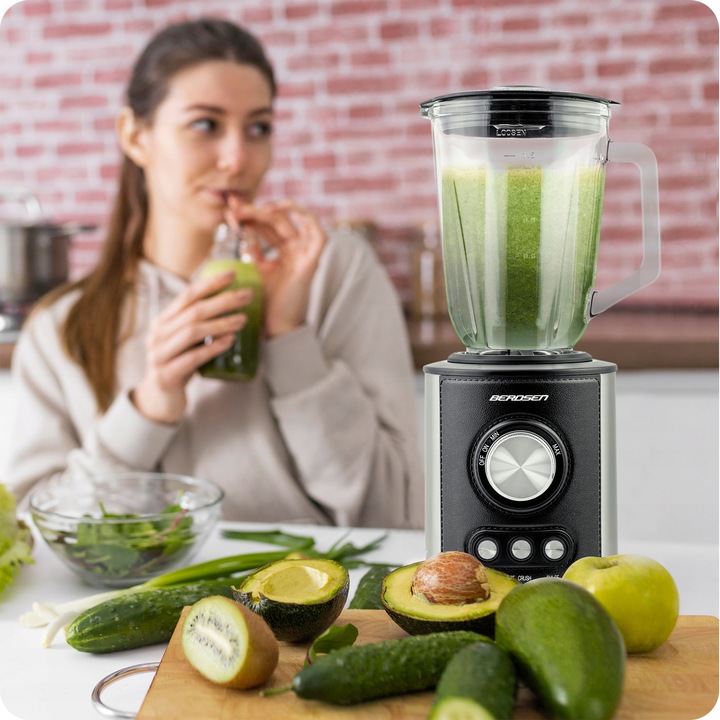 Blender kielichowy duży szklany czarny 800W Berdsen 1,5L