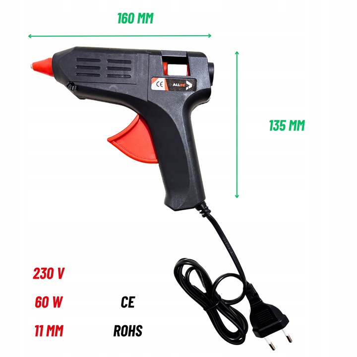 PISTOLET DO KLEJU NA GORĄCO MOCNY WKŁADY 11 mm 60W KLEJARKA + KLEJ 1kg