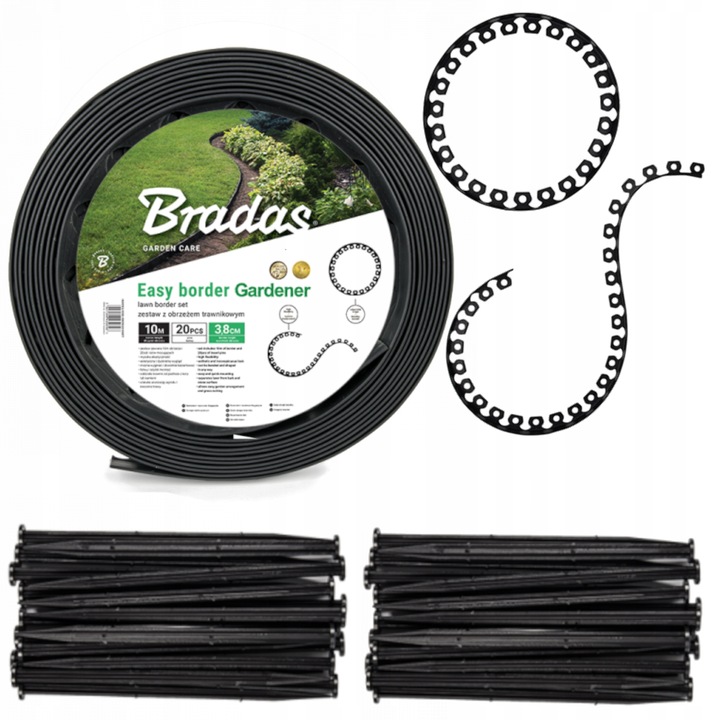 Obrzeże Trawnikowe Ogrodowe 20 metrów + 40 Kotw Easy Border Grafitowe 40mm