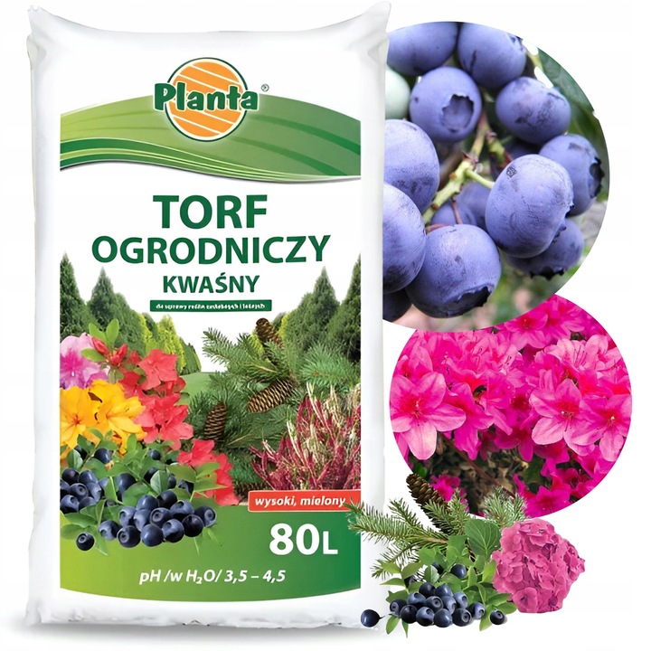 Torf KWAŚNY OGRODNICZY PLANTA DO ROŚLIN KWASOLUBNYCH BORÓWEK 3,0-4,0