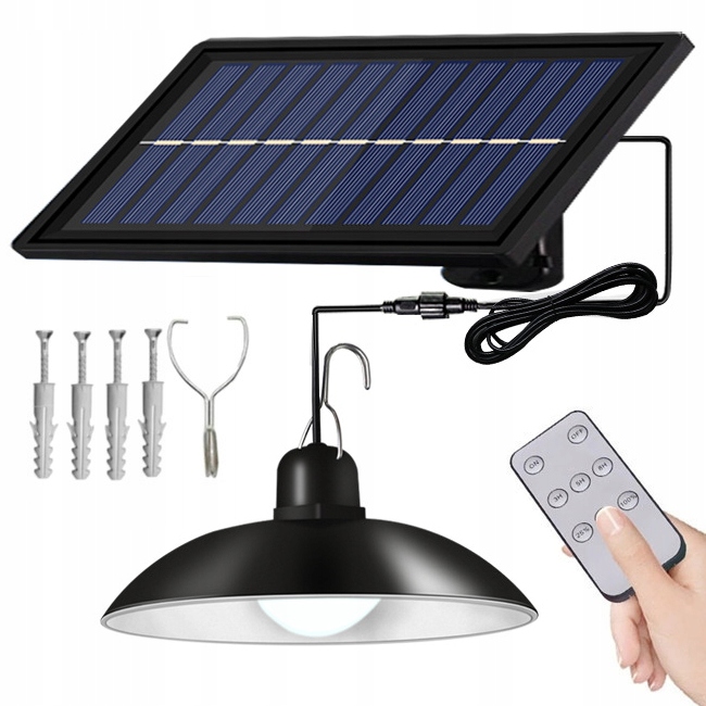 LAMPA SOLARNA ŻYRANDOL SUFITOWY LED WISZĄCY Z CZUJNIKIEM ZMIERZCHU + PILOT