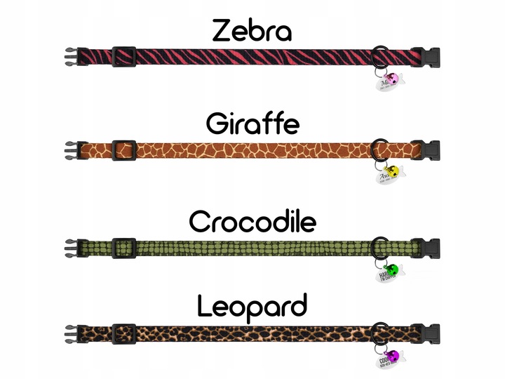 Obroża dla Kota z Dzwonkiem, Wzór Lampart + Identyfikator z Grawerem