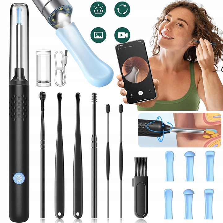SMART OTOSKOP Z KAMERKĄ WIFI DO CZYSZCZENIA USZU NARZĘDZIA ZESTAW ENDOSKOP