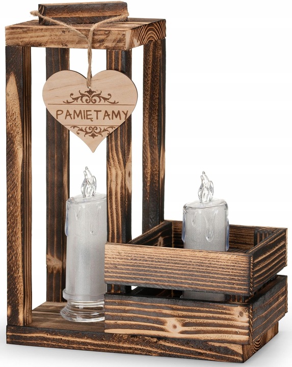 LAMPION drewniany z doniczką NA CMENTARZ STROIK baza na ŚWIĘTA GRÓB +
