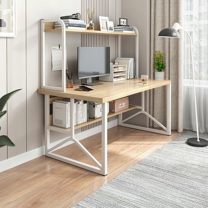 BIURKO KOMPUTEROWE JASNY DĄB LAPTOP STOLIK GAMINGOWE NOWOCZESNE LOFT