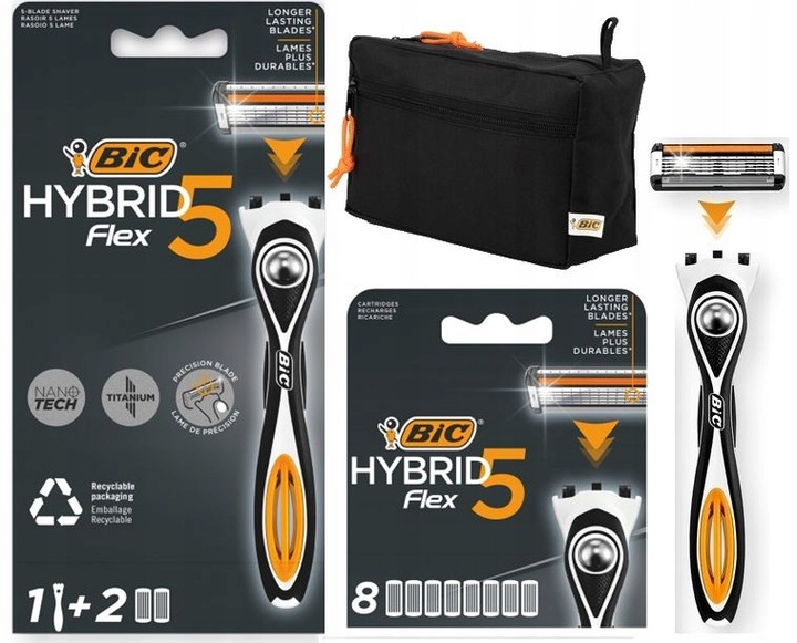 PREZENT DLA TATY BIC HYBRID 5 MASZYNKA DO GOLENIA 10 WKŁADÓW KOSMETYCZKA