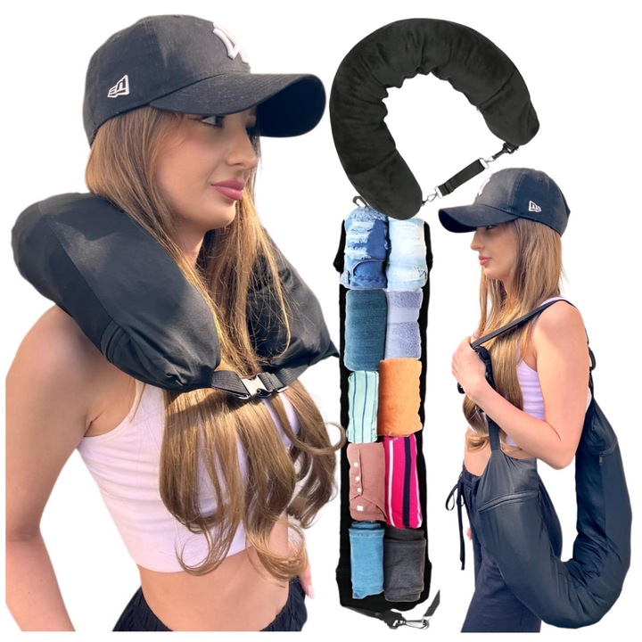 poduszka podrozna na ubrania z miejscem na dodatkowy bagaż Czarna