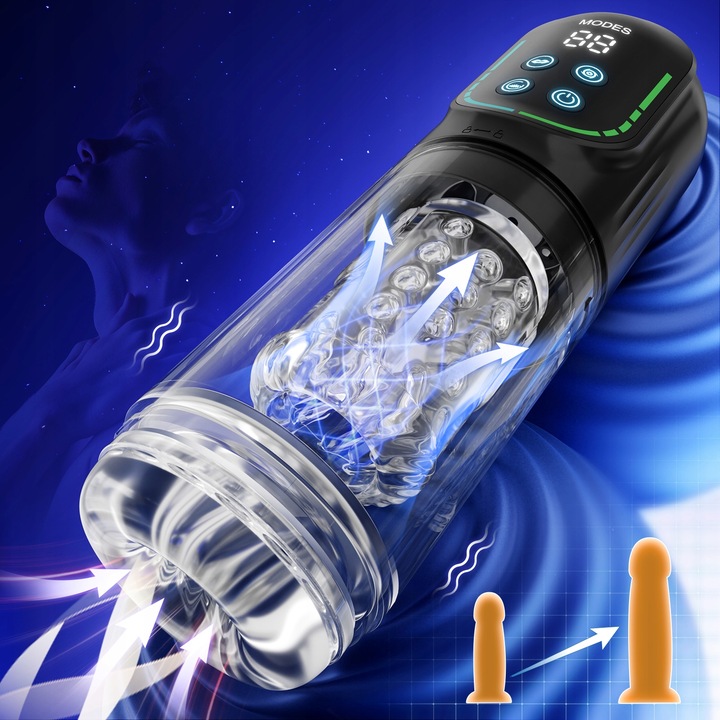 masturbator męski z 3 pompkami i 7 ruchami obrotowymi, wibrujący i ssący