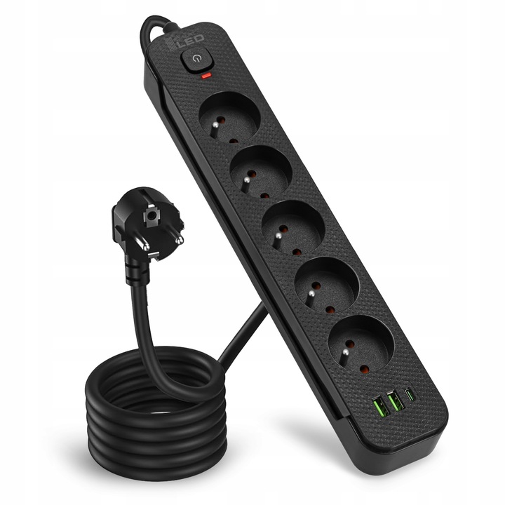 Przedłużacz Listwa Zasilająca Siec 3M 5 Gniazd 230V + 3X USB Ładowarka