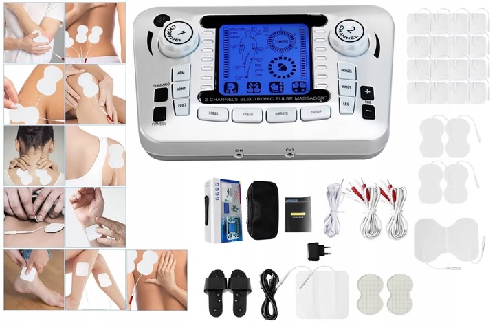 ELEKTROSTYMULATOR TENS EMS ELEKTRODY 3 RODZAJE + BAT