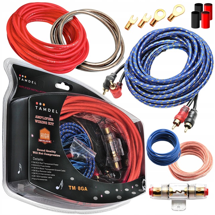 Zestaw kabli do wzmacniacza samochodowego 800W 8GA
