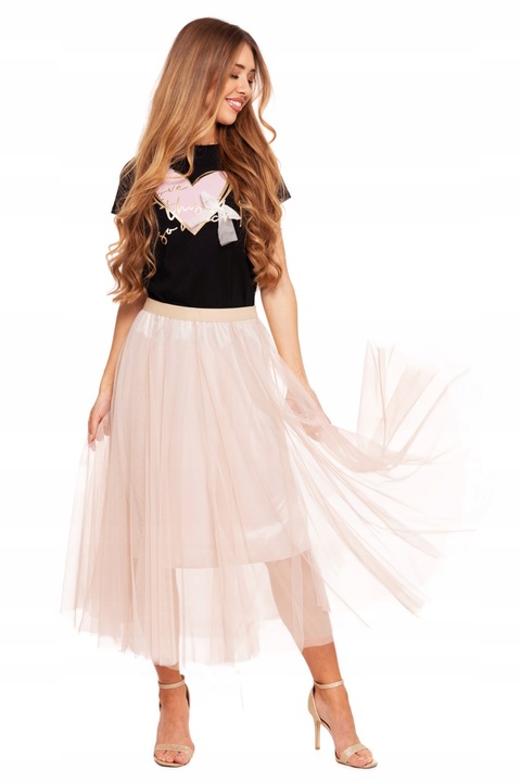SPÓDNICA TIUL DLA NIEJ DAMSKA DO POŁOWY UDA ELEGANCKA MORAJ L/XL BEŻOWA