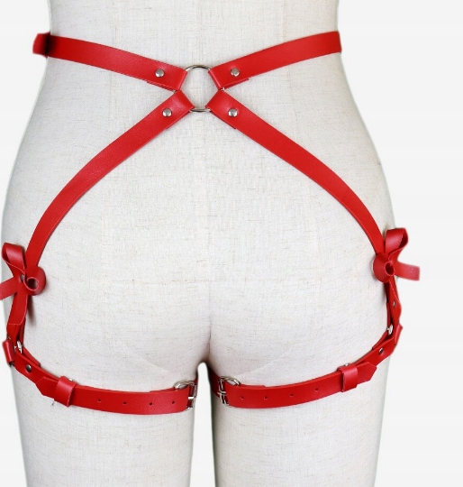 Czerwona skórzana uprząż na uda Karess Amelia
