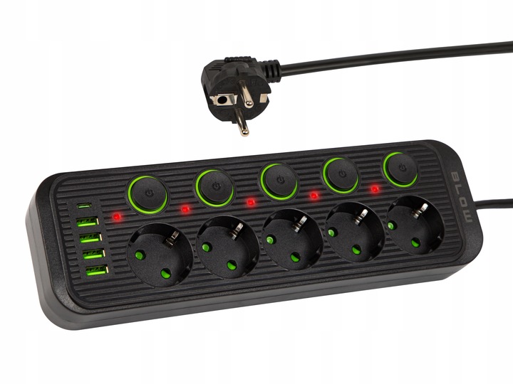 PRZEDŁUŻACZ LISTWA ZASILAJĄCA ŁADOWARKA 4x USB 5 GNIAZD 5m USB TYP-C