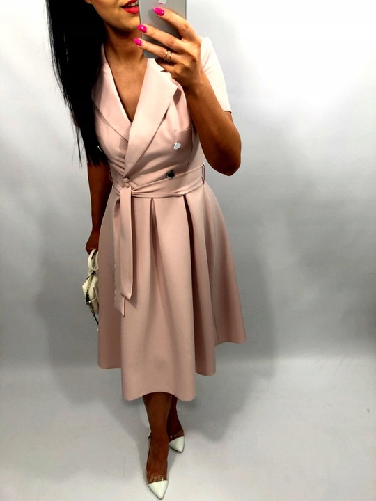 Sukienki Damskie na Komunię Chrzciny Wesele Elegancka Rozkloszowana Róż M