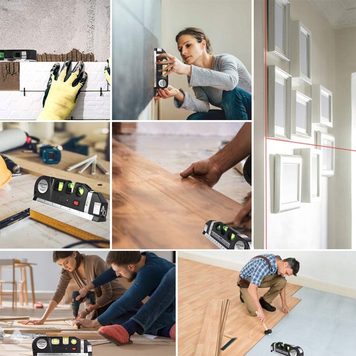 POZIOMICA LASEROWA Z MIARKĄ MIARĄ 250CM LASER KRZYŻOWY 3 LIBELKI