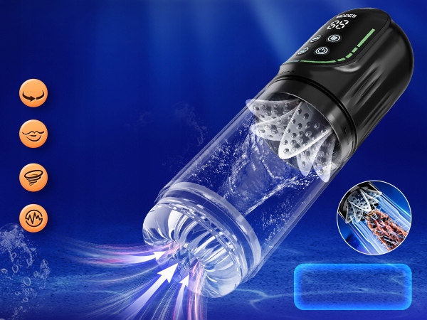 masturbator męski z 3 pompkami i 7 ruchami obrotowymi, wibrujący i ssący