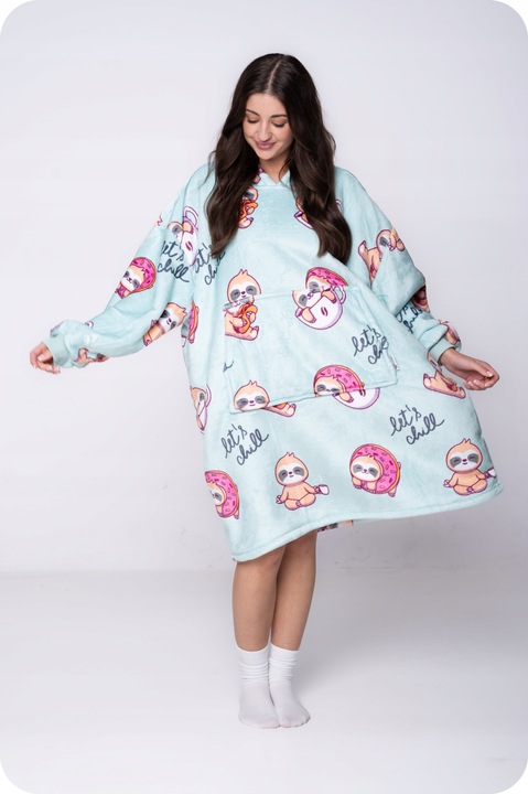 KOC BLUZA Oversize Ciepła Gruba KOCBLUZA 2w1XXL LENIWCE Futrzak z