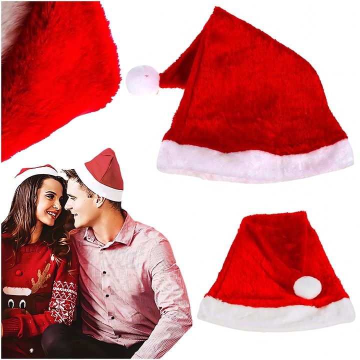 2X CZAPKA ŚWIĘTEGO MIKOŁAJA Z POMPONEM PLUSZ KOSTIUM ŚWIĄTECZNY STRÓJ