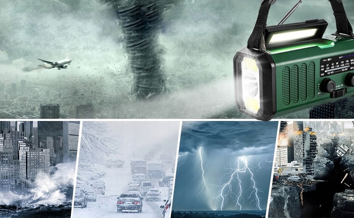 PRZENOŚNE RADIO SOLARNE KORBKA ALARM DYNAMO AWARYJNE LATARKA 10000mAh