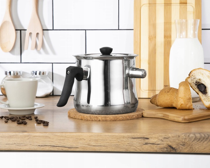 GARNEK DO MLEKA 2L Z GWIZDKIEM GAZ INDUKCJA STALOWY DO GOTOWANIA MLEKA HIT