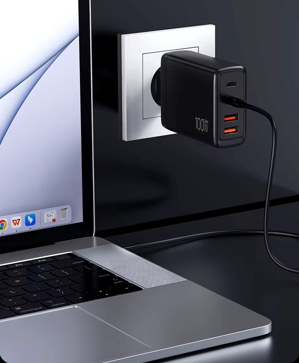 SZYBKA ŁADOWARKA SIECIOWA GaN 100W 2x USB 2x USB-C QC 3.0 + PD UNIWERSALNA