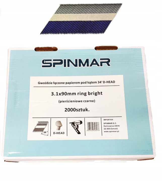 Gwoździe do gwoździarki łączone papierem 3,1x90mm 2000sz pierścieńowe