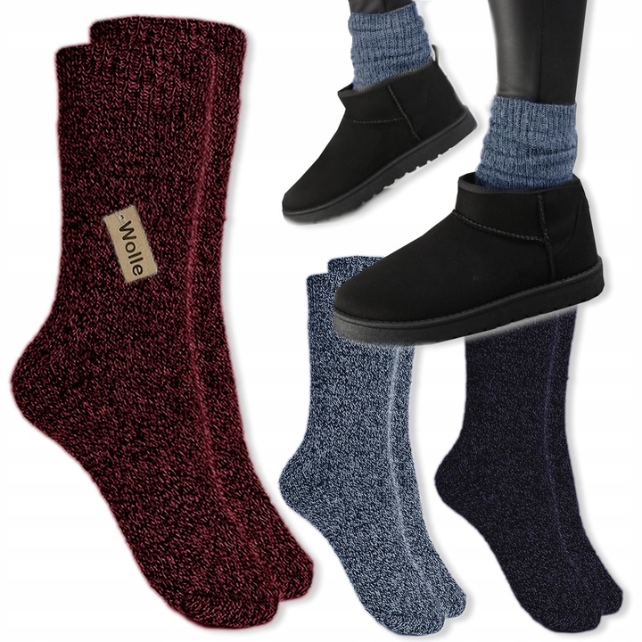 3x ULTRA CIEPŁE SKARPETKI DAMSKIE SKARPETY WEŁNIANE GRUBE Z WEŁNY 35-38