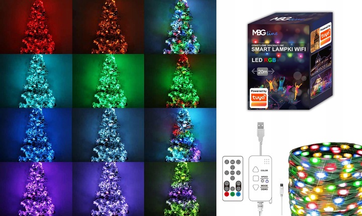Lampki Choinkowe LED WIFI Świąteczne SMART taśma TUYA 20m 200szt MULTIKOLOR