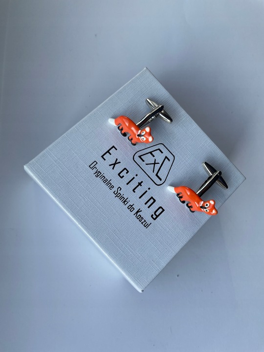 Spinki do mankietów EXC Rudy Lis Lisek Chytrusek z Kitą + Białe Etui Gratis