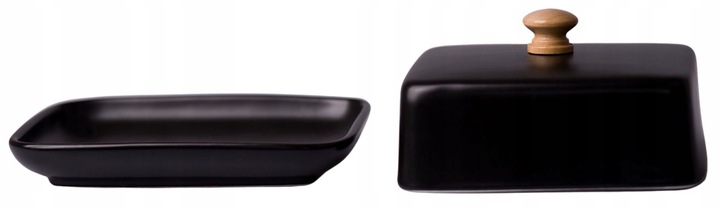 NOWOCZESNA MASELNICZKA MASELNICA POJEMNIK NA MASŁO Z POKRYWKĄ CZARNA+BAMBUS