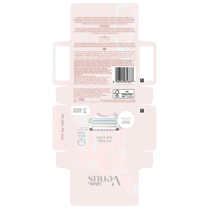 Venus Do Włosów i Skóry Łonowej, 3 zapasowe ostrza do golenia dla