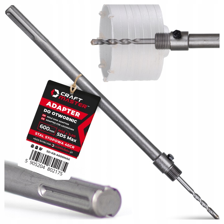 ADAPTER do OTWORNIC PRZEDŁUŻKA 600mm M22x2.0 KORONKI SDS MAX do BETONU