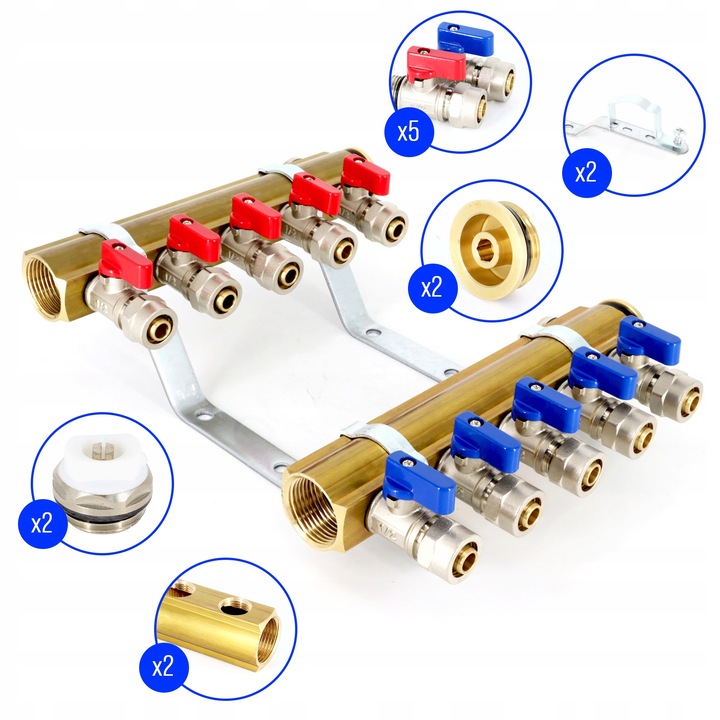 Rozdzielacz C.O. 5 obwodów zaworki PEX odpowietrzniki DO GRZEJNIKÓW