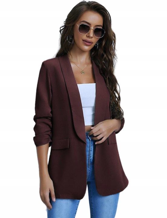 Marynarka damska Żakiet Elegancki Narzutka Czekoladowy Brąz Smokingowa