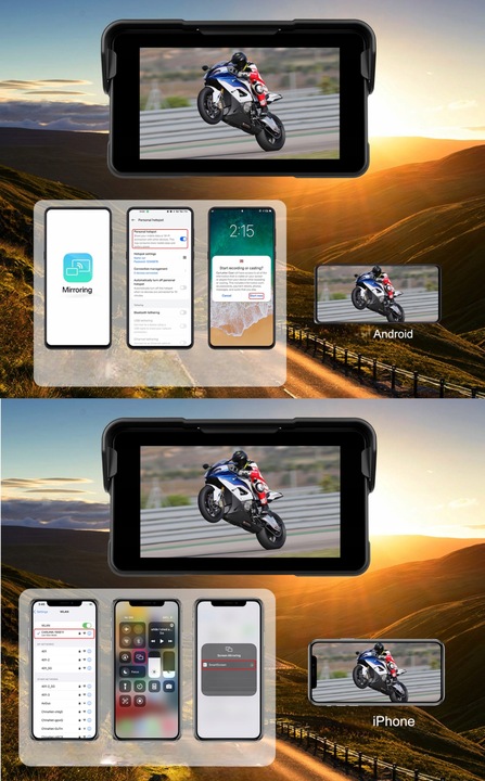 TABLET STACJA MOTOCYKLOWA MULTIMEDIALNA NAWIGACJA CARPLAY ANDROID AUTO
