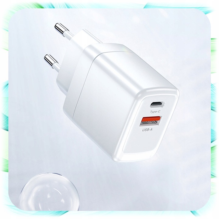 ŁADOWARKA SIECIOWA KOSTKA 2 Wejścia USB + TYP-C USB-C do Telefonu 25W biała