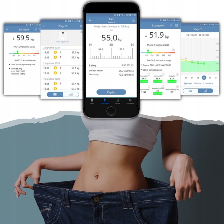 WAGA ŁAZIENKOWA ANALITYCZNA SLIM 180KG SMART+ 31w1 ANDROID iOS