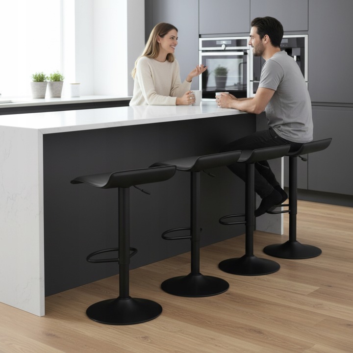 Hoker Barowy Czarny Kuchenny Krzesło Obrotowe Regulowane Ekoskóra TOVI